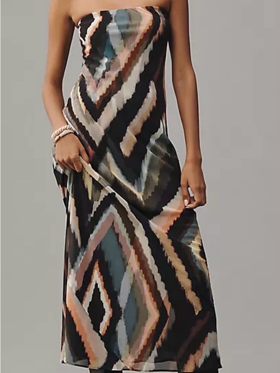 Anthropologie Dresses & Skirts - Anthropologie Strapless Maxi Dress, Abstract Print, Sheer with Black Slip N0779